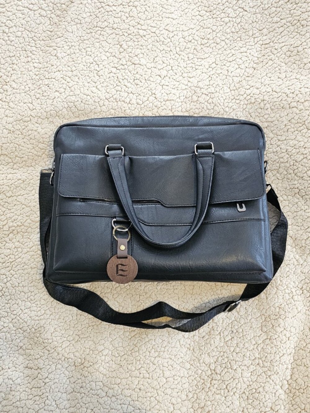 PU Leather Laptop Tote Bag Messenger Handbag Black Crossbody Briefcase